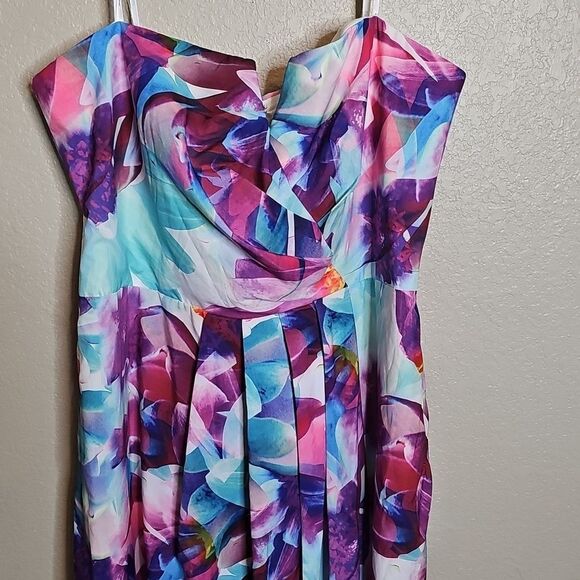NWT City Chic 14 Bright Bouquet‎ Maxi  Strapless Floral Dress Purple and Blue - Picture 3 of 9